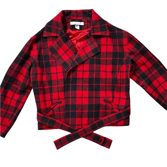 The Limited Plaid Coat Moto Wool Jacket Crop M Medium L Large - Picture 1 of 7